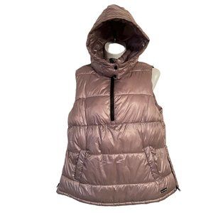 DKNY Sport 1/2 Zip Hooded Puffer Vest Women Size XL Beige